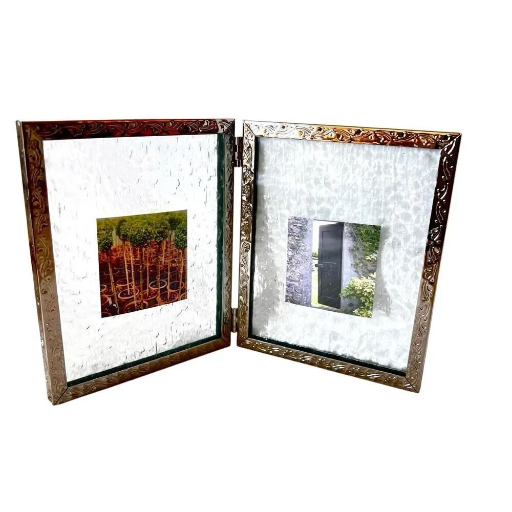 Ornate Art Deco Hinged Picture Frame With Textured Glass Background.